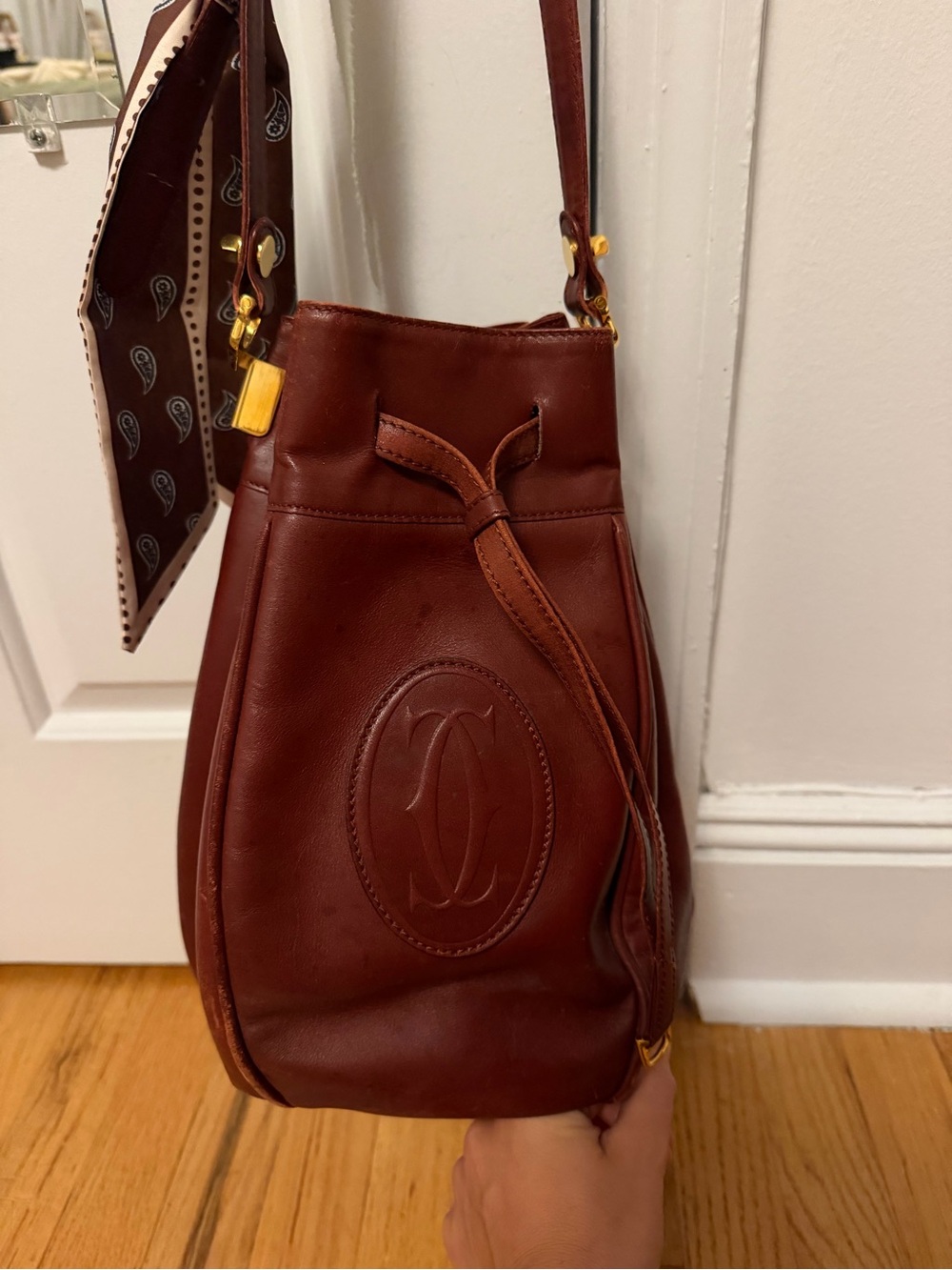 Cartier Brown Leather Drawstring Crossbody Bag - Picture 4 of 7